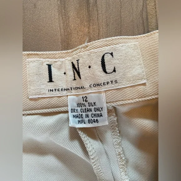 INC International Concepts Light Khaki Silk Slacks Women’s Size 12 Wide Leg - Picture 7 of 12